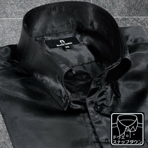6#171714-bk [SALE] ブラックバリア ドゥエボットーニ 光沢 無地 スナップダウン ドレスシャツ(黒) M 日本製 艶 つや 合唱 ユニフォーム