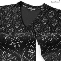 9#181301-sibk BLACK VARIA アラベスク柄 メンズ Vネック 光沢 エンボス加工 細身 立体 半袖Tシャツ(シルバー銀ブラック黒) L モード V系_画像5