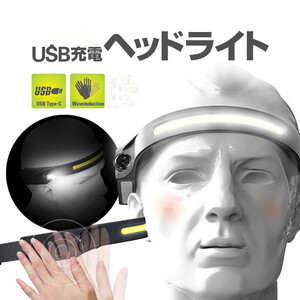 USB充電ヘッドライト XPE-LED 防水仕様 軽量小型 動体感知スイッチ機能 光量モード切替 防災グッズ 夜間作業