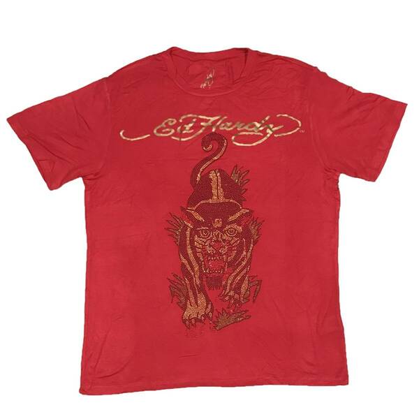 [並行輸入品] Ed Hardy エド・ハーディ タイガー ストーンプリント Tシャツ (レッド) M