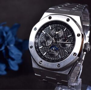 メンズ腕時計 オーク 機械式 自動巻時計 シルバー 銀 黒 高級 おしゃれ 男 オーデマピゲ HUBLOT オマージュウォッチ