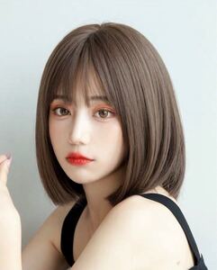 新品未使用リアルショートストレートウィッグダークブラウンネット付