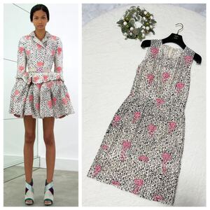  genuine article Balenciaga wrinkle processing floral print embroidery flower design animal dot no sleeve One-piece dress 38 ivory series BALENCIAGA