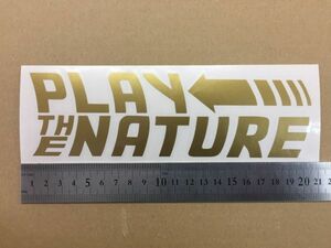 ”PLAY THE NATURE”　MITSUBISHI DELICA　キャッチフレーズ　バックトゥーザフューチャー風　切り抜きステッカー　ゴールド