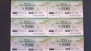 サガミグループ　株主優待券　５００円×6枚（3０００円）　有効期限　２０２２年７月１０日