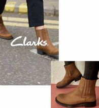 送料無料 Clarks 25.5cm ブーツ レザー 革 ブラウン エンジニア ヒール サイドゴア ヒール ゴア ブーティー パンプス スニーカー AAA23_画像4