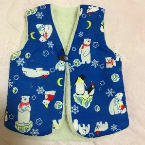 ちゃんちゃんこ　子供服　冬用　パジャマ　甚平　はんてん　シロクマ　青色　ペンギン　パジャマ　ベスト　保育士　幼稚園　保育園　小学生