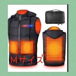 電熱ベスト USB式 前後9箇所発熱 防寒ベスト Mサイズ フード付き