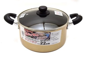 IH対応 フッ素樹脂加工 ガラス蓋両手鍋 22cm