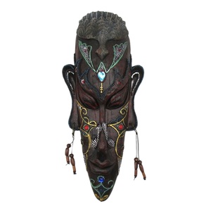 壁掛けオブジェ 古代アフリカ民族工芸風 カラフルマスク お面 (D)