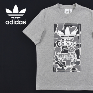 送料300円│adidas アディダス ★ カモフラロゴプリント 半袖 Tシャツ グレー メンズ S