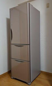 日立 3ドア冷凍冷蔵庫315L/R-S3200HVシャンパン 2017年◆ガラスドア,真空チルド,右開き,真ん中野菜室,幅54cm