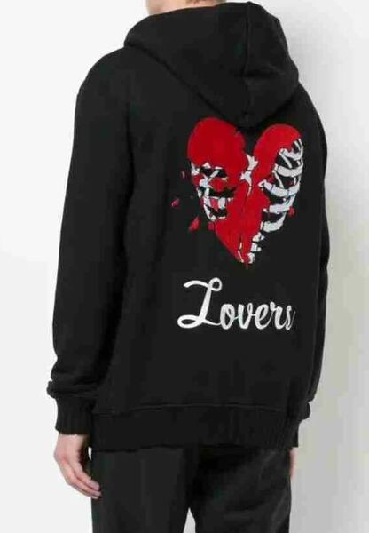 正規 AMIRI アミリ LOVERS PULLOUER HOODIE ラヴァーズ プルオーバー フーディー パーカー 黒赤 M