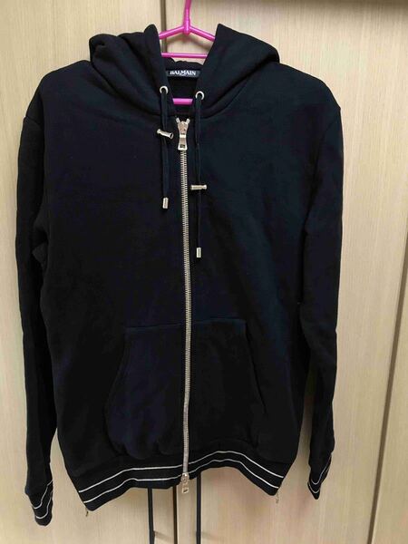 国内正規 16AW BALMAIN バルマン サイドジップ ジップアップ パーカー 黒×金 S W6HJ643D552M