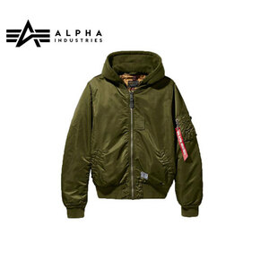 アルファインダストリー ALPHA INDUSTRIES MA-1 HOODED BATTLEWASH DARK GREEN Lサイズ ボンバー ジャケット alujm51502c1dgl