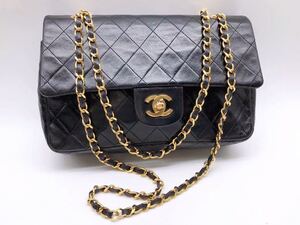 1円スタート 美品シャネル CHANEL マトラッセ ダブルフラップ Wチェーン ショルダーバッグ ラムスキン CCターンロック 黒 付属品
