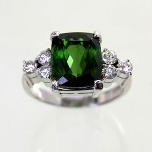 * used beautiful goods * platinum green tourmaline 6.90ct diamond 0.60ct ring 13 number 
