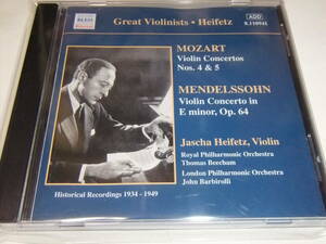 ハイフェッツ　モーツァルト　ヴァイオリン協奏曲第4&5番＋メンデルスゾーン　ヴァイオリン協奏曲
