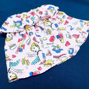 ハンドメイド キッズ ペプラムスカート 100センチポップなアメコミ柄ピンク ストレッチ素材