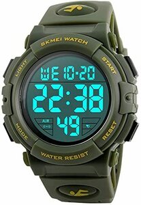 5-グリーン 腕時計 メンズ デジタル スポーツ 50メートル防水 おしゃれ 多機能 LED表示 アウトドア 腕時計(グリーン)