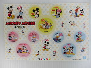 K-741　MICKEY MOUSE ＆Friends 　ミッキーマウスアンドフレンズ　80円×10枚　切手シール　 未使用　　　