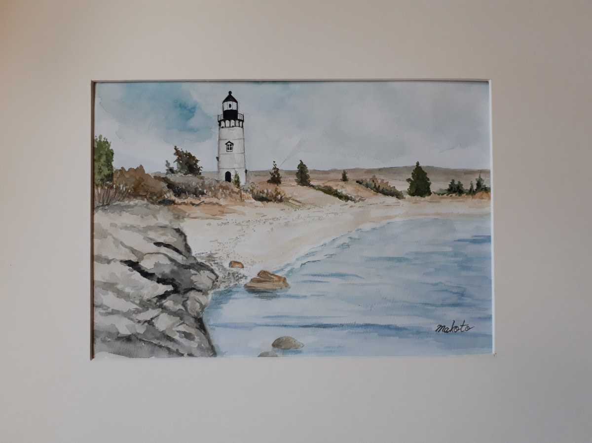 水彩画 海岸沿いの灯台, 絵画, 水彩, 自然, 風景画
