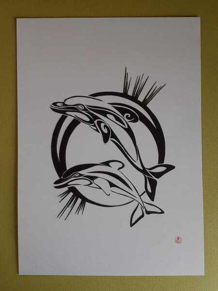 切り絵アート イルカの遊泳