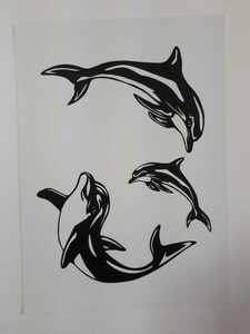 Art hand Auction 종이 커팅 아트: 수영하는 돌고래, 삽화, 그림, 콜라주, 종이 절단