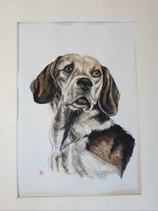 Art hand Auction 水彩画 ビーグル犬, 絵画, 水彩, 動物画