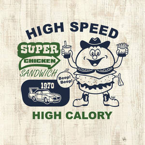 ■ SUPER CHICKEN SANDWICH Tシャツ■Mサイズ（ホワイトxネイビーxグリーン）アメ車　アメリカ　モパ－　ロードランナ－ MOPAR ROADRUNNER