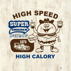 ■ SUPER CHICKEN SANDWICH Tシャツ■Lサイズ（ホワイトxブラウンxブルー）アメ車　アメリカ　モパ－　ロードランナ－ MOPAR ROADRUNNER