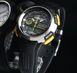 セイコーLORUS 逆輸入 多機能ハイブリッド仕様 100m防水 欧州モデル 1/100秒クロノグラフ アラーム＆タイマー 腕時計 メンズ 新品