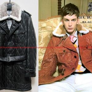 極美品 BURBERRY BLACK LABEL ファー付 ラムレザー トレンチ コートM ジャケットバーバリー ブラックレーベル
