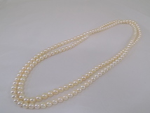 キングラム[23]-0000 真珠 パール ネックレス 約7mm珠 長さ約122cm ロング 2連 ホワイト ※中古品 @H330_画像1