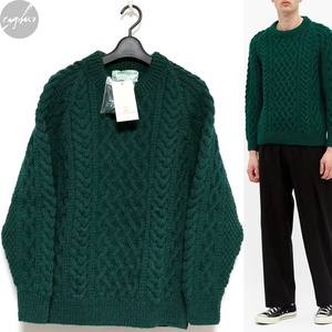38 new goods 21AW INVERALLAN 1A crew neck wool knitted sweater green Inverallan cable braided weave Fisherman green 