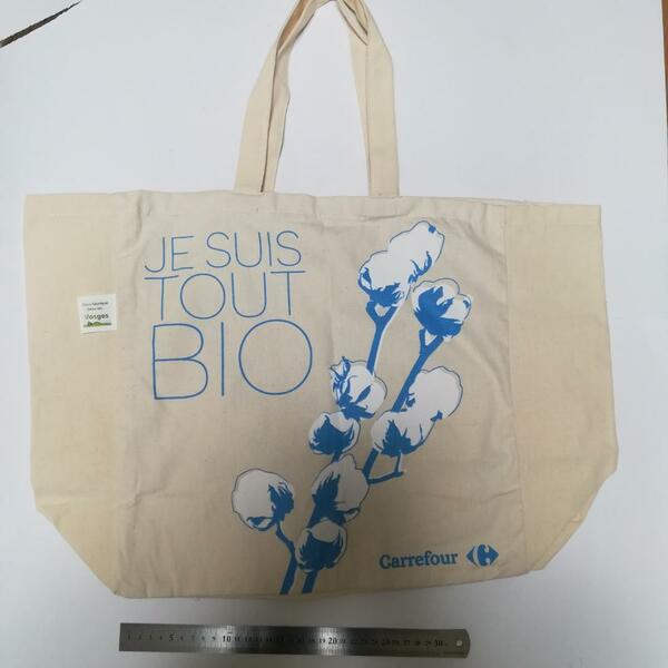 布 フランス エコバッグ カルフール BIO　鞄　コットンバッグ　白色　トートバッグ 　エコバッグ　 カルフール 　海外限定　フランス　