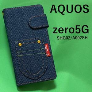 AQUOS zero5G SH-G02 A002SH/// デニム柄 手帳型ケース