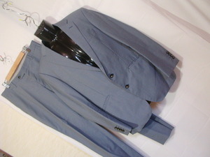 sue1657 SUIT SELECT メンズ ■ シングルスーツ ■ ブルーグレー ストライプ柄 2つボタンジャケット ノータックパンツ サイズA6 175-94-82