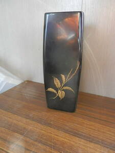 (漆塗り）花瓶 花器 花入れ 花生 壺 全長25cm　仏壇　華道具 和風 日本製 黒*312