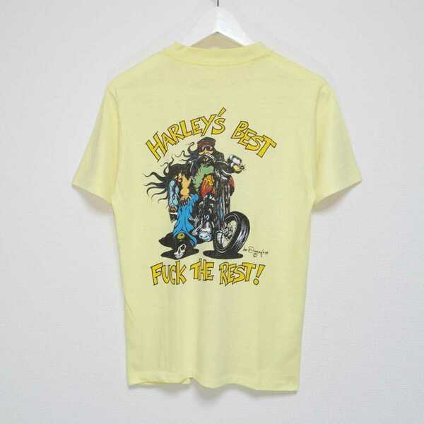 即決 M 80s ハーレー HARLEY DAVIDSON コミック ポケット Tシャツ ポケT USA製