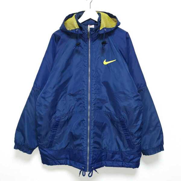 即決 L 90s ナイキ NIKE ナイロン 中綿 フード付き ジップ ジャケット 銀タグ