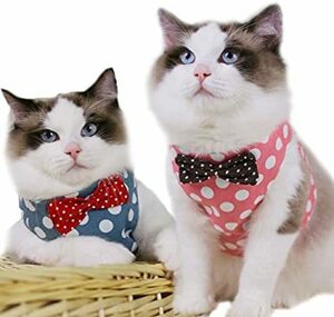 水玉ピンク Ｍサイズ iikuru 猫用 ハーネス 猫 リード 胴輪 ねこ 子犬 小型犬 首輪 子猫 服 かわいい おしゃれ 散