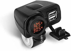 温度計 電圧計 防水カバー 4.2A USB2ポート 電源ON/OFFスイッチ USB電源 USB充電器 ハンドルに取り付け可能 バイク SHEAWA