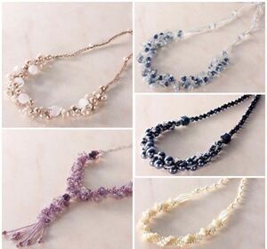 新品キット*5種まとめて【ビーズクロッシェのネックレスコレクション】ビーズキット*手芸キット*レース針付/ハンドメイドアクセサリー