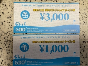 送料無料　GDO 株主優待 ゴルフショップクーポン　4000円分　有効期限：2022年1月31日