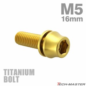 M5×16mm P0.8 64チタン合金 ワッシャー組込 六角穴付き テーパーキャップボルト ゴールドカラー 金色 1個 JA291