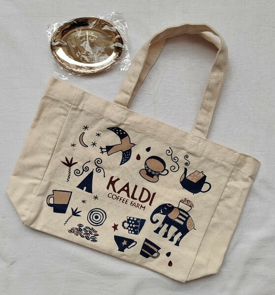 KALDI カルディコーヒーファーム 紅茶バッグ 金属の小皿付き ミニトートバッグ