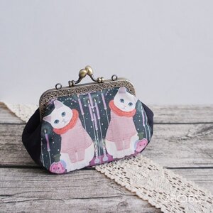 がま口ポーチ*白猫ちゃんA*ハンドメイド