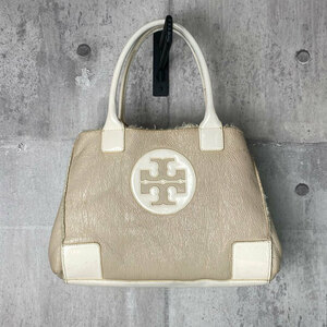 TORY BURCH トートバッグ トリーバーチ フェイクムートン エナメルレザー ハンドバッグ ベージュ系 カバン