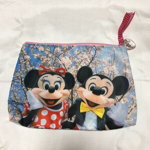 ディズニーランド ミッキーミニー 実写 ポーチ ディズニー TDR さくら 日本 東京 化粧ポーチ バニティ 美品 送料無料 桜 シンデレラ城